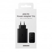 Samsung Power Adapter Trio 65W Wall Charger EP-T6530NB - захранване за ел. мрежа за лаптопи, смартфони и таблети с USB-A и 2xUSB-C изходи с технология за бързо зареждане (черен) (ритейл опаковка) 4