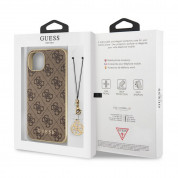 Guess 4G Charms Collection Hard Case - дизайнерски кожен кейс за iPhone 13 (кафяв) 5