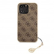 Guess 4G Charms Collection Hard Case - дизайнерски кожен кейс за iPhone 13 Pro (кафяв) 1