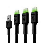 Green Cell Ray 3-pack Braided USB-A to USB-C Cable - комплект 3 броя изключително здрави и качествени плетени USB-C кабели за устройства с USB-C порт (черен)