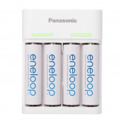 Panasonic Eneloop Basic Charger KKJ61MCC40USB - зарядно за презареждаеми батерии с включени в комплекта 4 броя AA батерии (бял) 