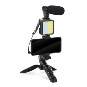 Platinet Vlog 4-in-1 Set PMVG4IN1 - LED лампа с трипод, микрофон и държач за смартфони (черен) 4