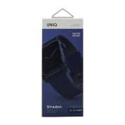 Uniq Straden Leather Hybrid Strap - хибридна (естествена кожа и силикон) каишка за Apple Watch 42мм, 44мм, 45мм (син) 5