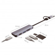 4smarts 5in1 Multiport Hub - мултифункционален хъб с USB-C и USB портове за свързване на допълнителна периферия (тъмносив) 4