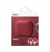 Uniq Nexo Silicone Case - силиконов (TPU) калъф и силиконови кукички за Apple AirPods 3 (червен-бял) 6