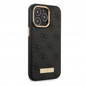Guess PU 4G MagSafe Leather Hard Case - дизайнерски кожен кейс с MagSafe за iPhone 13 Pro Max (черен) 2