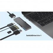 SwitchEasy SwitchDrive 6-in-1 USB-C Hub With USB-C Extention Cable - мултифункционален USB-C хъб за свързване на допълнителна периферия за iPad Pro и MacBook с USB-C порт (тъмносив) 10