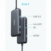 Anker PowerExpand 5-in-1 USB-C PD Media Hub - мултифункционален USB-C хъб за свързване на допълнителна периферия (тъмносив) 6