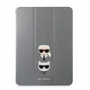 Karl Lagerfeld Saffiano Karl & Choupette Heads Folio Case - дизайнерски кожен кейс с поставка за iPad Pro 12.9 M2 (2022), iPad Pro 12.9 M1 (2021) (сребрист)
