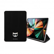 Karl Lagerfeld Saffiano Choupette Head Folio Case - дизайнерски кожен кейс с поставка за iPad Pro 11 M1 (2021), iPad Pro 11 (2020), iPad Pro 11 (2018) (черен)