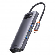 Baseus USB-C Metal Gleam Series 6-in-1 Hub (WKWG030013) - мултифункционален хъб за свързване на допълнителна периферия за устройства с USB-C (тъмносив)