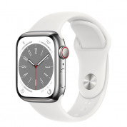 Apple Watch S8 Cellular, 41mm Silver Stainless Steel Case with White Sport Band - Regular