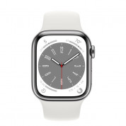 Apple Watch S8 Cellular, 41mm Silver Stainless Steel Case with White Sport Band - Regular 1