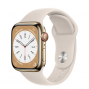 Apple Watch Series 8 Cellular, 41mm Gold Stainless Steel Case with Starlight Sport Band - умен часовник от Apple