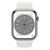 Apple Watch S8 Cellular, 45mm Silver Stainless Steel Case with White Sport Band - Regular  1