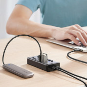 Ugreen 7 Port USB-A 3.0 Hub with Power Adapter - алуминиев 7-портов USB 3.0 хъб със захранване за компютри и лаптопи (черен) 8