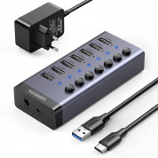 Ugreen 7 Port USB-A 3.0 Hub with Power Adapter - алуминиев 7-портов USB 3.0 хъб със захранване за компютри и лаптопи (черен)