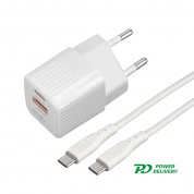 4smarts Wall Charger VoltPlug Duos Mini PD 20W and USB-C Cable - захранване за ел. мрежа с USB-A и USB-C изходи с технология за бързо зареждане и USB-C към USB-C кабел (150 см) (бял)