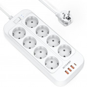 Blitzwolf 8 AC Outlets With USB-A and USB-C Ports Extension Power Strip 2500W - разклонител с 3xUSB-A и 1хUSB-C порта и 8хAC изхода (бял)