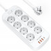 Blitzwolf 8 AC Outlets With USB-A and USB-C Ports Extension Power Strip 2500W - разклонител с 3xUSB-A и 1хUSB-C порта и 8хAC изхода (бял) 1