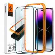 Spigen Glass.Tr Align Master Full Cover Tempered Glass 2 Pack - 2 броя стъклени защитни покрития за целия дисплей на iPhone 14 Pro (черен-прозрачен)