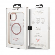 Guess Translucent MagSafe Case - хибриден удароустойчив кейс с MagSafe за iPhone 13 (прозрачен-розов) 4