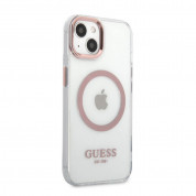 Guess Translucent MagSafe Case - хибриден удароустойчив кейс с MagSafe за iPhone 13 (прозрачен-розов) 1