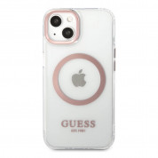 Guess Translucent MagSafe Case - хибриден удароустойчив кейс с MagSafe за iPhone 13 (прозрачен-розов)