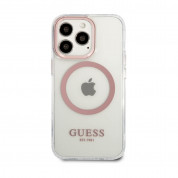 Guess Translucent MagSafe Case - хибриден удароустойчив кейс с MagSafe за iPhone 13 Pro (прозрачен-розов)