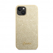 Guess Glitter Flakes Metal Logo - хибриден удароустойчив кейс за iPhone 14 (златист)