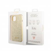Guess Glitter Flakes Metal Logo - хибриден удароустойчив кейс за iPhone 14 (златист) 4