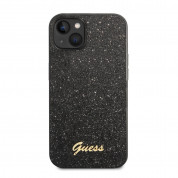 Guess Glitter Flakes Metal Logo Case - хибриден удароустойчив кейс за iPhone 14 (черен)