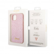 Guess Glitter Flakes Metal Logo Case - хибриден удароустойчив кейс за iPhone 14 Plus (розов) 4