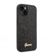 Guess Glitter Flakes Metal Logo Case - хибриден удароустойчив кейс за iPhone 14 Plus (черен) 1