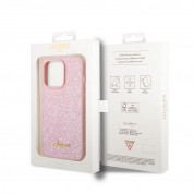 Guess Glitter Flakes Metal Logo - хибриден удароустойчив кейс за iPhone 14 Pro (розов) 4