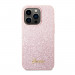 Guess Glitter Flakes Metal Logo Case - хибриден удароустойчив кейс за iPhone 14 Pro (розов) 1