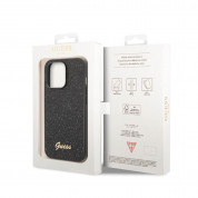 Guess Glitter Flakes Metal Logo - хибриден удароустойчив кейс за iPhone 14 Pro (черен) 4