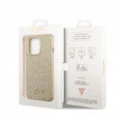 Guess Glitter Flakes Metal Logo - хибриден удароустойчив кейс за iPhone 14 Pro (златист) 4