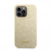 Guess Glitter Flakes Metal Logo Case - хибриден удароустойчив кейс за iPhone 14 Pro (златист) 1