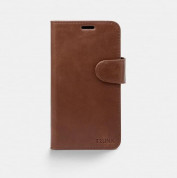 Trunk Leather Wallet Case - кожен (естествена кожа) калъф, тип портфейл с магнитно захващане за iPhone 13 mini (кафяв)