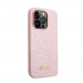 Guess Glitter Flakes Metal Logo Case - хибриден удароустойчив кейс за iPhone 14 Pro Max (розов) 2
