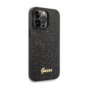 Guess Glitter Flakes Metal Logo Case - хибриден удароустойчив кейс за iPhone 14 Pro Max (черен) 1