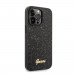 Guess Glitter Flakes Metal Logo Case - хибриден удароустойчив кейс за iPhone 14 Pro Max (черен) 2