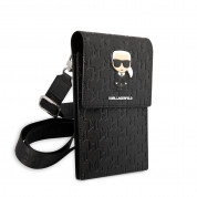 Karl Lagerfeld Monogram Ikonik Wallet Bag - оригинална универсална чанта с презрамки, подходяща за смартфони (черен) 2