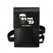 Karl Lagerfeld Saffiano Karl and Choupette Wallet Bag - оригинална универсална чанта с презрамки, подходяща за смартфони (черен)