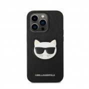 Karl Lagerfeld Saffiano Choupette Head Case - дизайнерски кожен кейс за iPhone 14 Pro Max (черен)