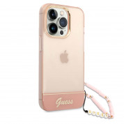 Guess Camera Outline Case with Strap - хибриден удароустойчив кейс с връзка за iPhone 14 Pro (розов) 2