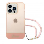 Guess Camera Outline Case with Strap - хибриден удароустойчив кейс с връзка за iPhone 14 Pro (розов) 1