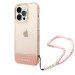 Guess Camera Outline Case with Strap - дизайнерски кейс с висока защита и с връзка за iPhone 14 Pro (розов) 1