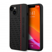 AMG Liquid Silicone Carbon Pattern Case - дизайнерски силиконов калъф за iPhone 14 (черен-червен)